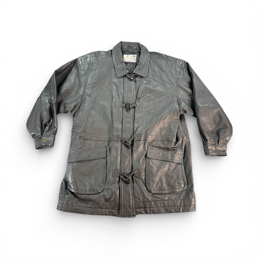 Property‎ Jacket Mens XL Black Genuine Leather Toggle Coat Parka Quilted Lined